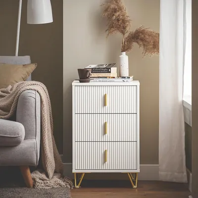 Image de FBT115-L, Table de nuit avec 3 tiroirs, blanc, pour boxspring ; aussi comme table d'appoint/table de téléphone