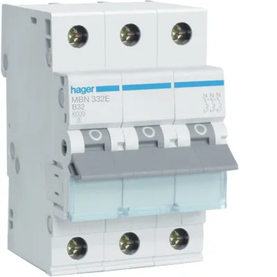 Immagine prodotto di Interruttore automatico 3 poli 6kA B caratteristica 32A 3 moduli