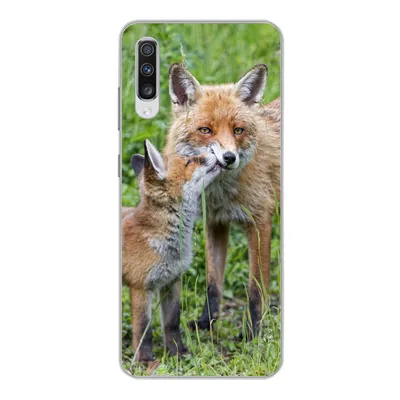 Produktbild von MuchoWow® Handyhülle Schutzhülle Hülle für Samsung Galaxy A70 Füchse - Kind - Gras Silikon Softcase Handy Hülle - Schutzhaube