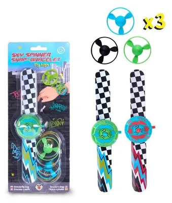 Produktbild von Snap-Armband Sky Spinner Speed Action, 3 Flugscheiben Ø 4,4 cm, farblich sortiert
