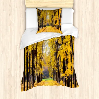 Produktbild von ABAKUHAUS Natur Mantele, Bäume im Herbst Blätter, Milbensicher Allergiker geeignet mit Kissenbezügen, 135 cm x 200 cm - 80 x 80 cm, Gelb und Grün