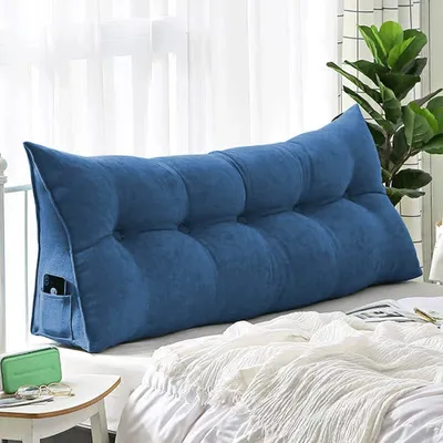 Produktbild von Rückenkissen Bett 160cm,Samt Rückenlehne Kissen,Keilkissen Bett kopfteil, Waschbar Lesekissen Lendenkissen Nackenstüzkissen für Bett und Sofa Blau