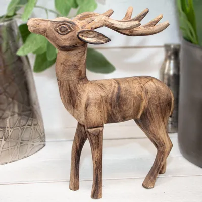 Produktbild von Reh Figur Gartenfigur  Holzfigur Tierfiguren Dekoration - 33,5 cm x 28,5 cm