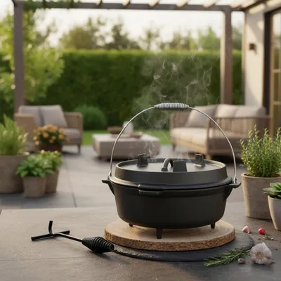 Produktbild von Dutch Oven Kochkessel Outdoorküche Schmortopf Feuertopf Grilltopf BBQ 31x20cm
