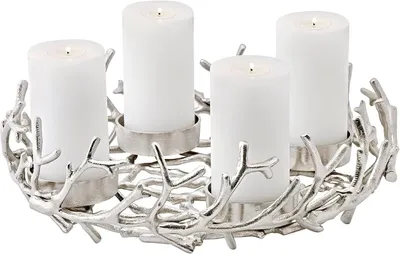 Productafbeelding van Adventskrans porus (Ø 42 cm) - Aluminium vernikkeld - Zilverkleurig