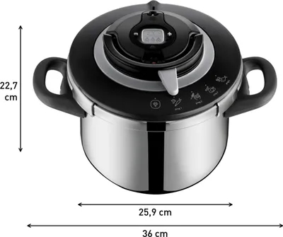 Produktbild von Tefal Clipso Plus Chef, 6 l, Keramik, Gas, Halogen, Induktion, Schwarz, Grau, Kunststoff, Edelstahl, Kunststoff, Schwarz