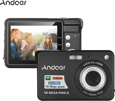 Zdjęcie produktu dla Kamera cyfrowa Andoer 18M 720P HD z 2 bateriami 8-krotnym zoomem cyfrowym i 2,7-calowym wyświetlaczem LCD Prezent świąteczny dla dzieci