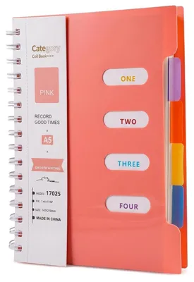 Image de Cahier A5 ligné avec onglets, 240 pages, couverture rigide en PVC, 4 intercalaires