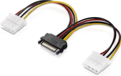 Produktbild von adaptare 34106 Netzteil-Adapter-Kabel 15-polig SATA-Anschluss auf 2-mal 4-polig IDE-Anschluss schwarz
