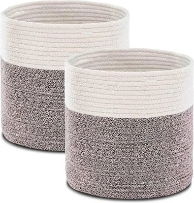 Immagine prodotto di Cesto portaoggetti Famanu in cotone intrecciato, color marrone, 28 x 28 cm, set da 2