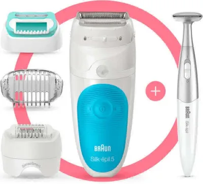 Obrázok produktu pre Braun Silk-épil 5 810 +Gillette Venus Trimmer, Modrá, Biela, 28 pinzety/pinziet, MicroGrip, Epilácia, Holiace, Box, 184 mm