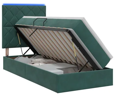 Produktbild von LED-Speicherbett mit Matratze Dunkelgrün 100 x 200 cm Samt
