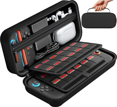 Produktbild von MODFU Spielkonsolen-Taschen, Switch 2 Tragetasche 24 Spiele Karten, Stoßfeste Aufbewahrungstasche, Hartschalen Schutzetui, Reiseetui für Nintendo Switch 2 Konsole & Zubehör