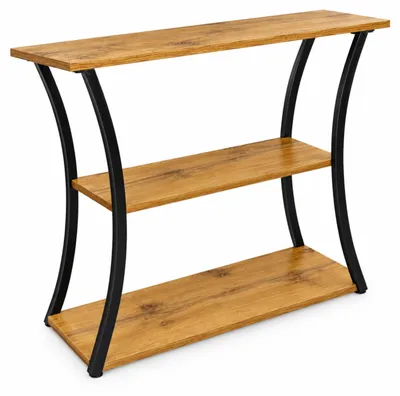 Zdjęcie produktu dla Konsola do przedpokoju z 2 półkami dąb sękowany czarna rama loft 100x30x80 cm | BEGRYF