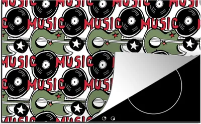 Produktbild von KitchenYeah© Herdabdeckplatte Muster - Musik - Vinyl , 89x51cm, Küche Deko, Glaskeramikkochfeld Herdabdeckung, Abdeckplatte fùr Kochfeld