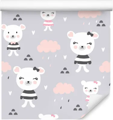 Obrázok produktu pre 10m VLIES WALLPAPER rolka škôlka zvieratá medvede srdcia obloha mraky XXL