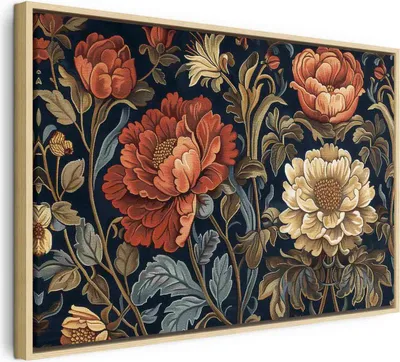 Produktbild von Italienischer Leinwand Leinwandbild - Tapestry Large Flowers Retro Floral Motif in Kilim Style 120x80 cm Blumen b-H-10014-b-a