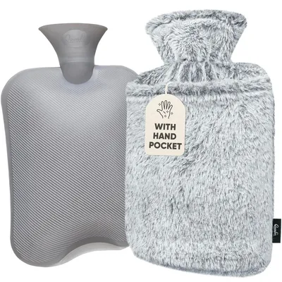 Image de Bouillotte - Gris clair - 2 l - Housse en polaire - Crampes menstruelles et compresses chaudes ou froides