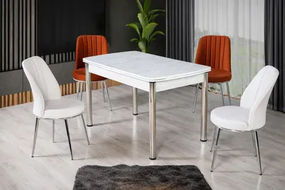 Immagine prodotto di Tavolo con 4 sedie, stile moderno, colore bianco. Tavolo da pranzo nuovo, forma rettangolare