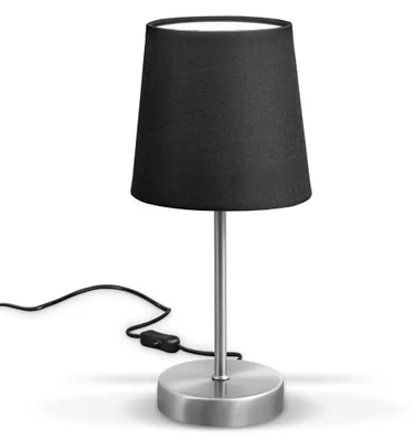 Image de B.K.Licht lampe de table design moderne, tissu noir, pied métal nickel mat, pour ampoule LED E14, IP20