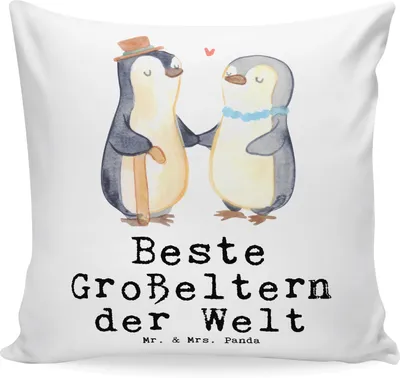 Produktbild von Mr. & Mrs. Panda kissen für sofa Pinguin Beste Großeltern der Welt - Weiß - Geschenk, Opa, kuschelkissen 40x40, Mitbringsel, Deko, Geschenkidee, Oma, Geburtstag, Bester
