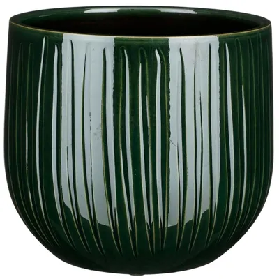 Produktbild von Mica Decorations Blumentopf - Keramik - dunkelgrun - Rillen -glanzend -25x20cm