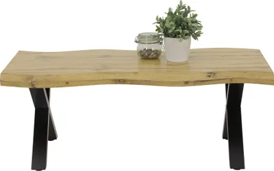 Produktbild von Couchtisch Gerd mit Baumkantenoptik-Nachbildung Wildeiche- Metall X-Gestell-großer Ablage-110x60cm