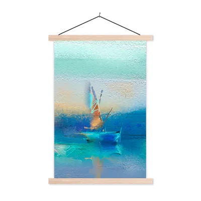 Produktbild von MuchoWow® Textilposter Gemälde - Ölfarbe - Boot - Abstrakt 40x60 cm mit holzfarbenen Rahmen - Poster