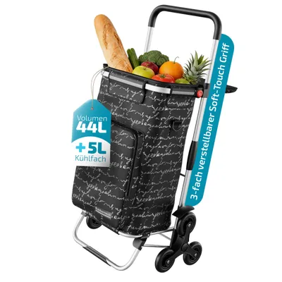 Produktbild von Rubberneck Einkaufstrolley höhenverstellbarer Griff – leicht, Treppensteiger, mini Packmaß, Schwarz