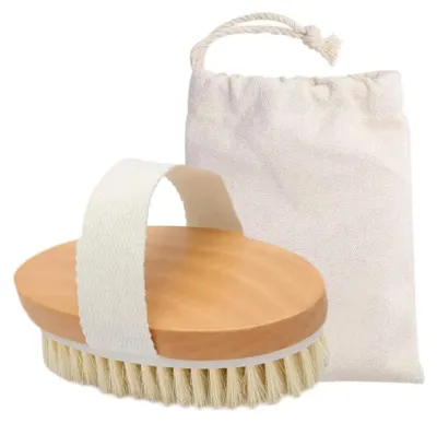 Produktbild von Trockenbürsten mit Naturborsten vom Wildschwein: Peeling, entfernt abgestorbene Hautschüppchen und fördert Lymphdrainage, Durchblutung und Hauterneuerung.