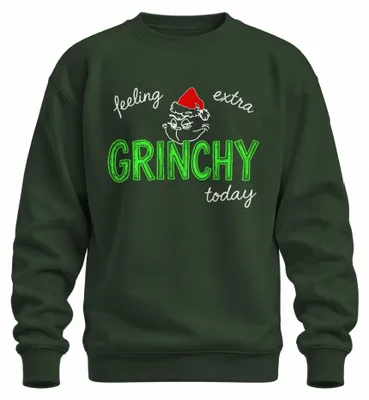 Imagen del producto de Sudadera navideña fea con diseño de "El Grinch", color verde botella, talla M