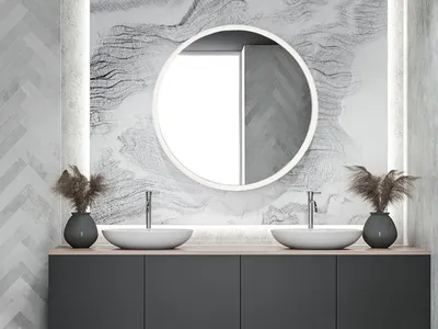 Produktbild von LED Badspiegel mit Beleuchtung, Wandspiegel groß rund für Bad und WC, Ø 60cm