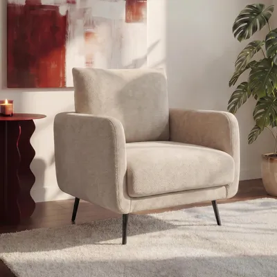 Produktbild von Designer-Sessel aus beigefarbenem Chenille-Stoff - EMMA