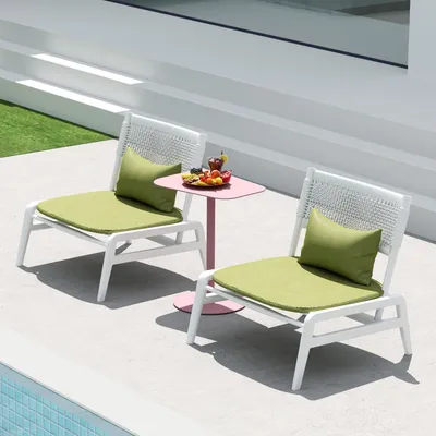 Image de Table de jardin FLEXISPOT, idéale pour l'extérieur, résistante aux intempéries et durable, socle rond stable, structure en acier renforcé, charge maximale de 20 kg, rose