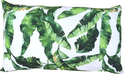 Produktbild von Zierkissen in weiß mit grünem Blattmotiv 30x50cm Dekokissen Kissen