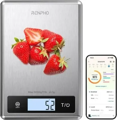 Produktbild von Renpho Calibra 1, Elektronische Küchenwaage, 5 kg, 1 g, Edelstahl, Arbeitsplatte, Rechteck