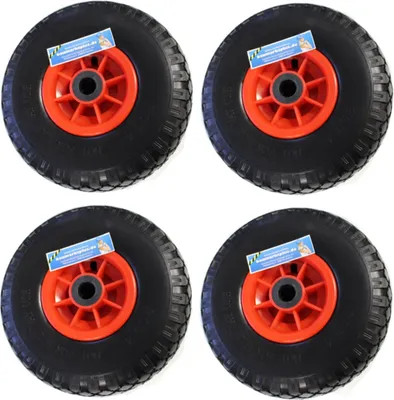 Produktbild von 4x Sackkarrenrad PolyurethanRad 260x85 mm 3.00-4 75 mm zentrierte Nabe Ø 20 mm rot Vollgummi Bollerwagen