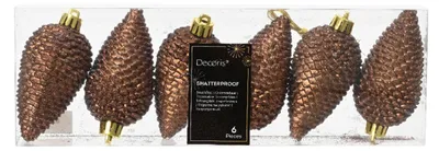 Produktbild von Christbaumschmuck Zapfen 8cm Kunststoff 6 Stück - Espressobraun
