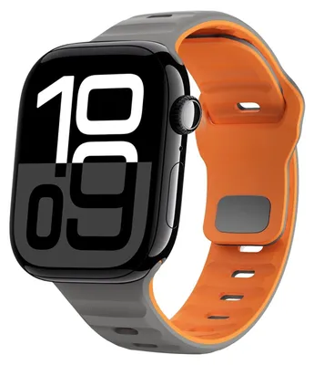 Produktbild von Für Apple Watch Series 11 10 42mm / 9 8 7 41 / 6 SE 5 4 40mm Silikon Wellenstruktur Armband Grau / Orange