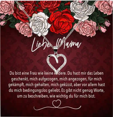 Produktbild von 22Feels Echt Silber Halskette - Liebe Mama Geschenk Geburtstag Muttertag Mutter Schmuck Set für Frauen - Herz Anhänger, Karte