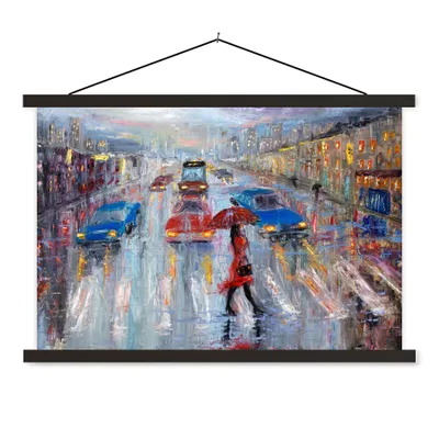 Produktbild von MuchoWow® Textilposter Gemälde - Öl - Auto - Zebrastreifen 120x80 cm mit schwarzem Rahmen - Wanddeko