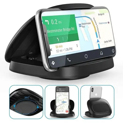 Zdjęcie produktu dla Uchwyt samochodowy na deskę rozdzielczą, obrotowy o 360°, z klejącą podstawą, czarny, do smartfonów