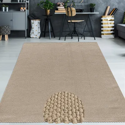 Produktbild von Minimalistischer Wohnzimmerteppich Schlichtes Streifenmuster weich pflegeleicht in Beige Größe - 240 x 340 cm
