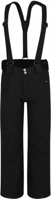 A black pair of ski pants with suspenders, shown front-on against a white background.