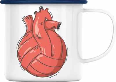 Produktbild von Trendation - Herz Emaille Tasse Valentinstag Volleyball Spieler Emaille Emaille Tasse Geschenk für Sie Ihn Liebe Blumen Volleyball Trainer Coach Grafik (Blau)