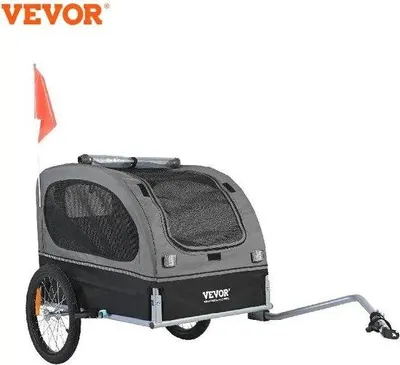 Obrázek produktu pro Přívěs na kolo Famanu pro psy – odolný vůči povětrnostním vlivům – nosnost 40 kg – skládací – vhodný pro kola s průměrem 22/28 palců – s bezpečnostní vlajkou