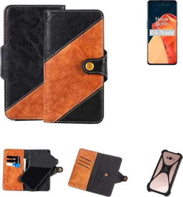 Produktbild von K-S-Trade Handyhülle Schutzhülle Bookstyle Case Wallet-Case kompatibel mit OnePlus 9 Handy Cover Bumper Klapphülle schwarz hellbraun 1x