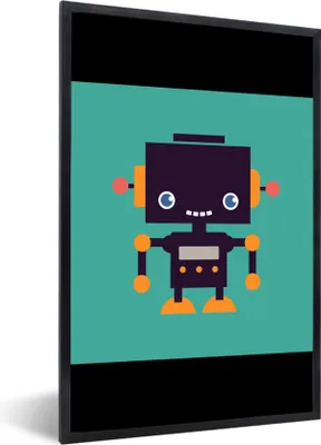 Produktbild von MuchoWow® Gerahmtes Poster Roboter - Gesicht - Antenne - Blau - Jungen 40x60 cm - Poster mit Schwarzem Bilderrahmen Wandposter Rahmen Foto Bilder - Papierdruck - Wandbilder
