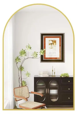 Image de Miroir mural bombé - Miroir de salle de bain et de maquillage - Cadre en métal - Verre trempé incassable de 5 mm - Pour la salle de bain, la chambre ou le salon - 50 x 76 cm - Cadre doré