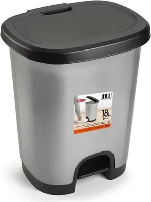 Image de Plastique Forte COLOR Corbeille à papier 18 L BLACK-SILVER sans revêtement avec pédale
